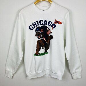 Vtg 80s 90s Chicago Bears Sweatshirt Sz L 50/50 Fruit Of The Loom Graphic Print